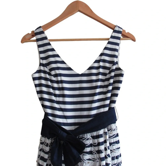 Lilly Pulitzer Roswell Dress 00 White Navy Stripes Cording Sleeveless Preppy - Picture 4 of 11